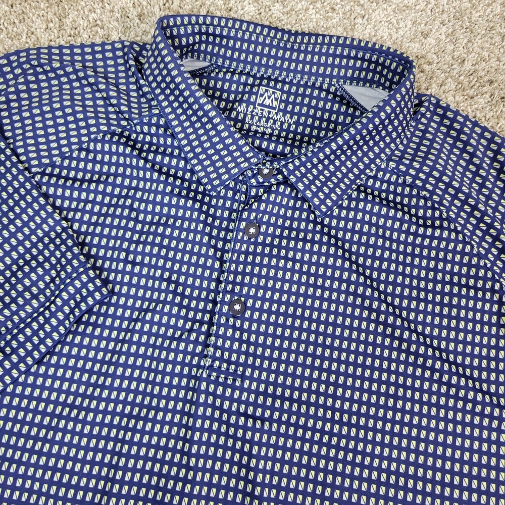 Mizzen+Main Trim Mens 2XL Blue AOP Geometric Performance Stretch Polo SS